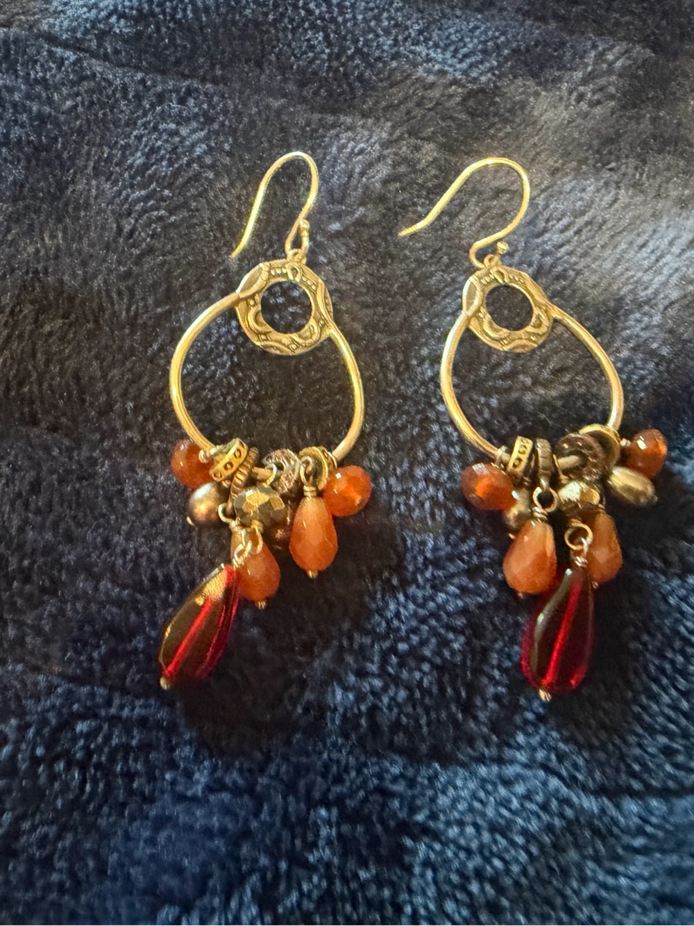 Silpada silver Hoop Earrings with Red and Orange Beads